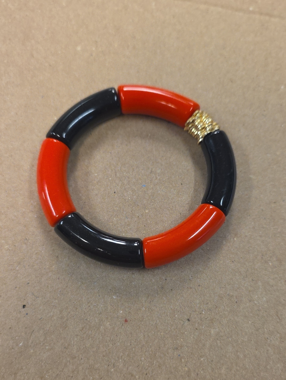 Red and Black Segment Bangle Bracelet - Gold Accent